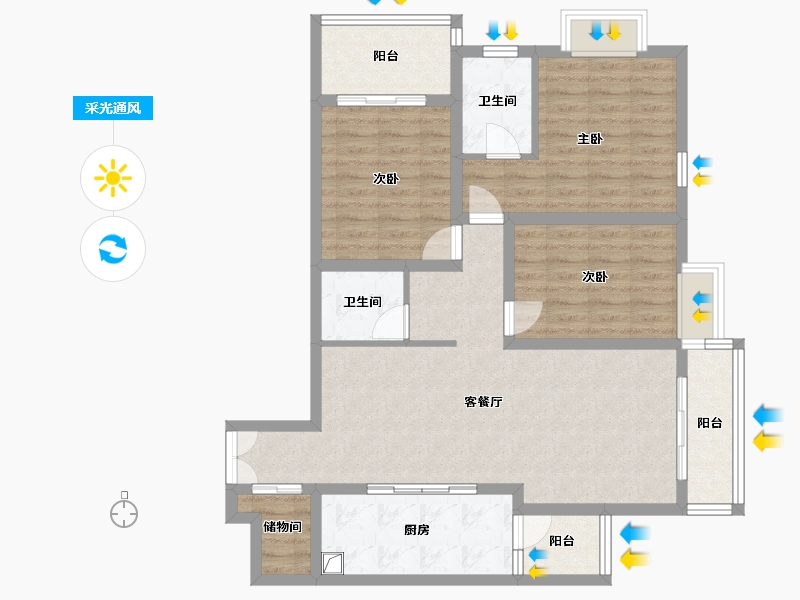 云南省-昆明市-海畔湾晴海苑-98.00-户型库-采光通风