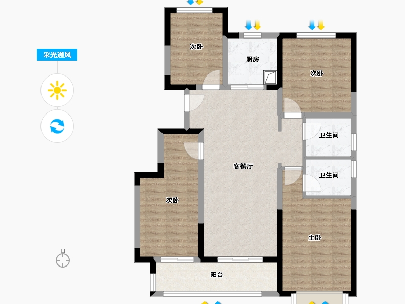 安徽省-蚌埠市-荣盛兰凌御府-B区-105.52-户型库-采光通风