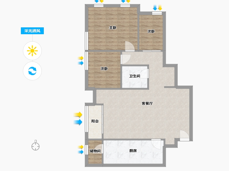 山东省-济南市-阳光100-80.00-户型库-采光通风