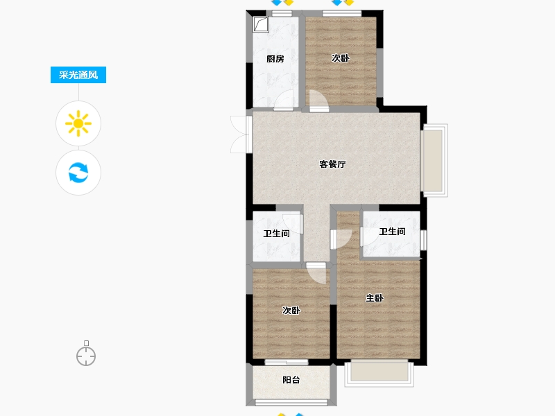 山西省-吕梁市-新城壹号-101.54-户型库-采光通风