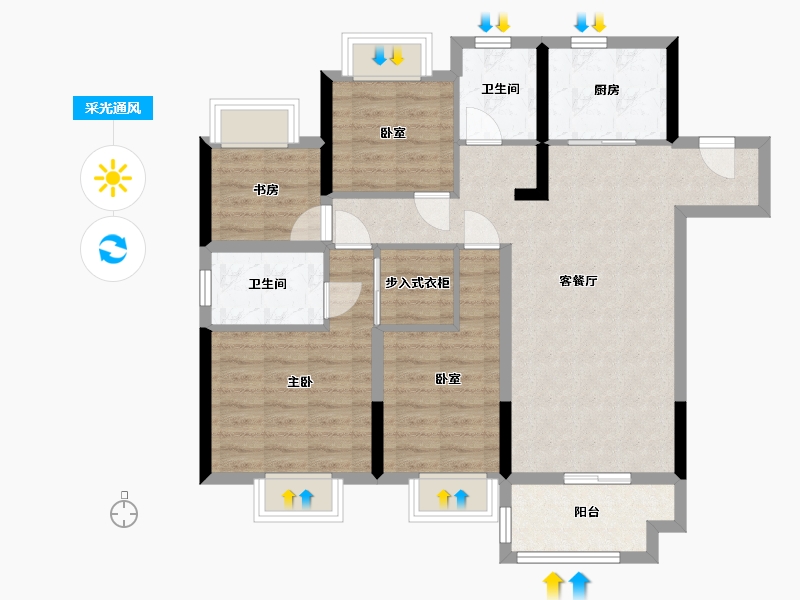 江苏省-镇江市-仙林首望城-90.40-户型库-采光通风