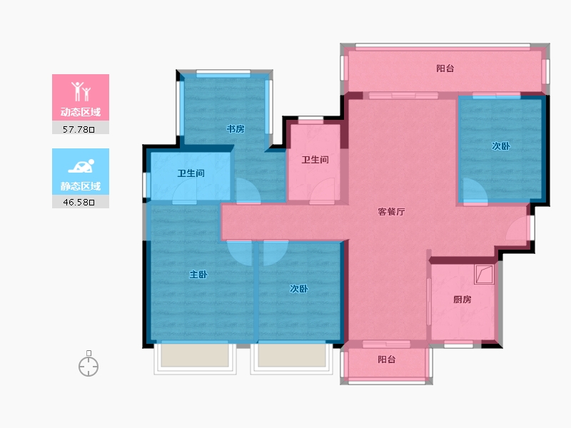 广西壮族自治区-南宁市-华润置地江南中心-88.40-户型库-动静分区