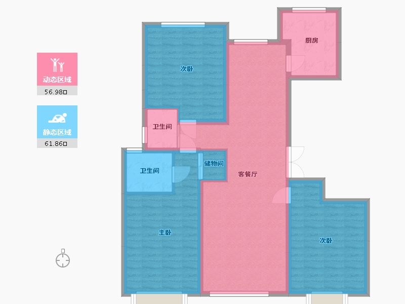 内蒙古自治区-鄂尔多斯市-恒元晨境苑-119.20-户型库-动静分区