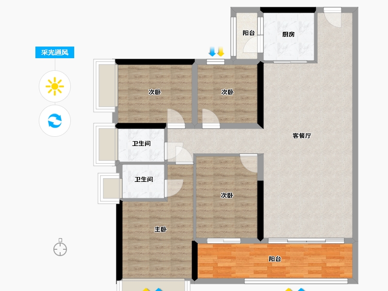 广东省-云浮市-金域蓝湾-103.35-户型库-采光通风