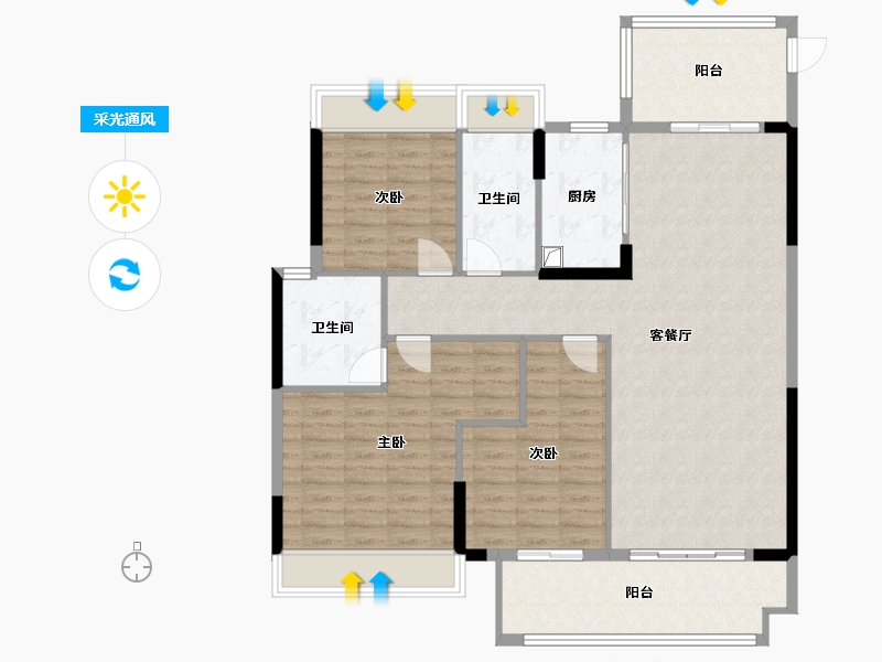 湖北省-荆州市-忆美当代城MOMA-120.00-户型库-采光通风