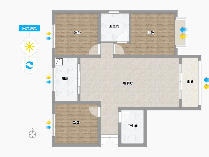 陕西省-咸阳市-亿和景观壹号-107.20-户型库-采光通风