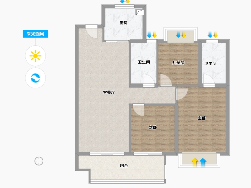 江苏省-南通市-璞悦观邸-91.20-户型库-采光通风