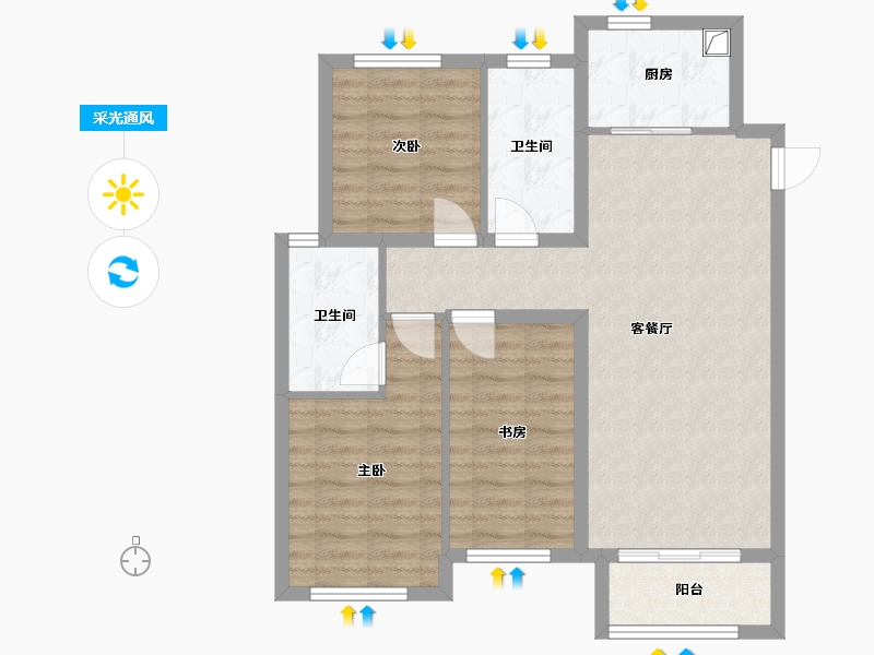 河北省-唐山市-融创唐庭壹号-96.00-户型库-采光通风