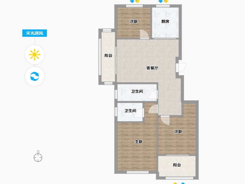 浙江省-嘉兴市-大城小爱-86.00-户型库-采光通风