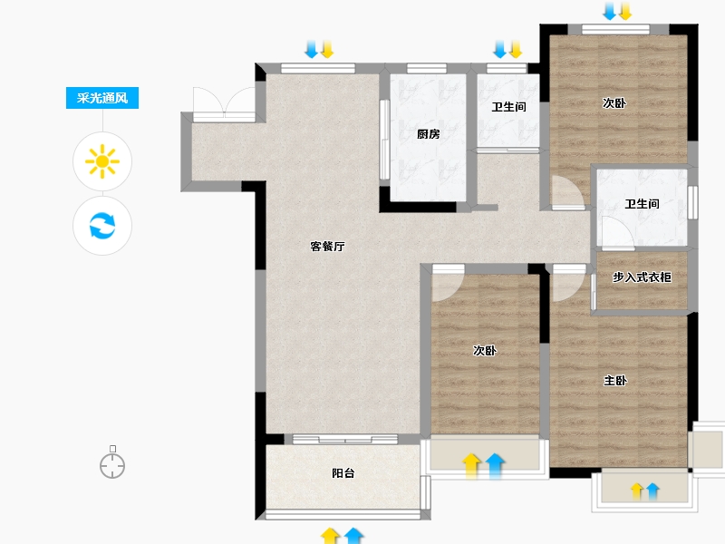 河南省-许昌市-恒达滨河府-107.44-户型库-采光通风