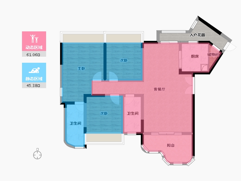 重庆-重庆市-花滩公园王府-107.00-户型库-动静分区