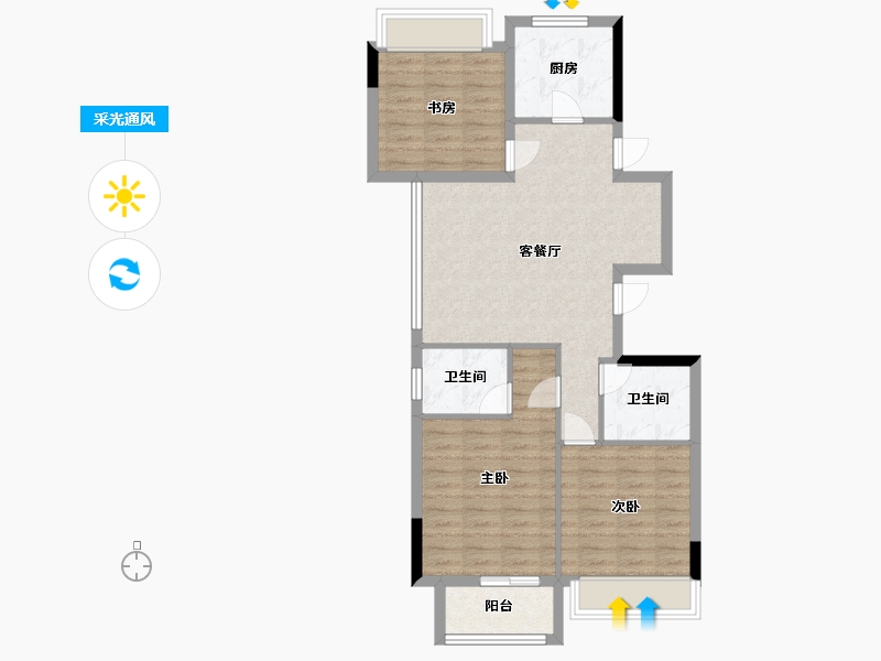 浙江省-杭州市-江和城和园-105.00-户型库-采光通风