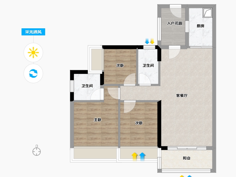 广东省-清远市-碧桂园山湖城御景湾-76.00-户型库-采光通风