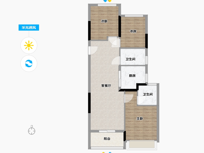 浙江省-杭州市-滨江海名雅园-89.00-户型库-采光通风