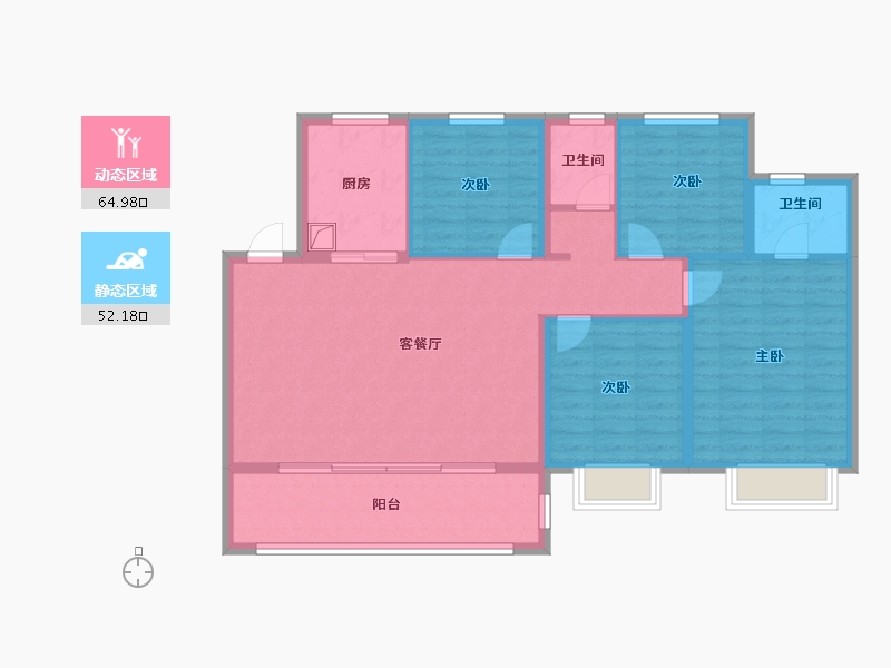 陕西省-商洛市-丹江铭典二期-111.42-户型库-动静分区