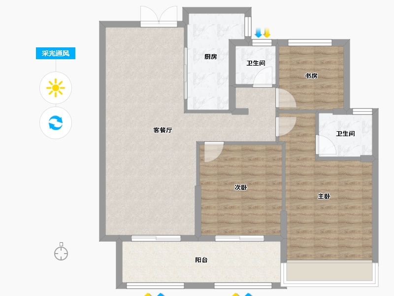 江苏省-无锡市-瑞名府-95.20-户型库-采光通风