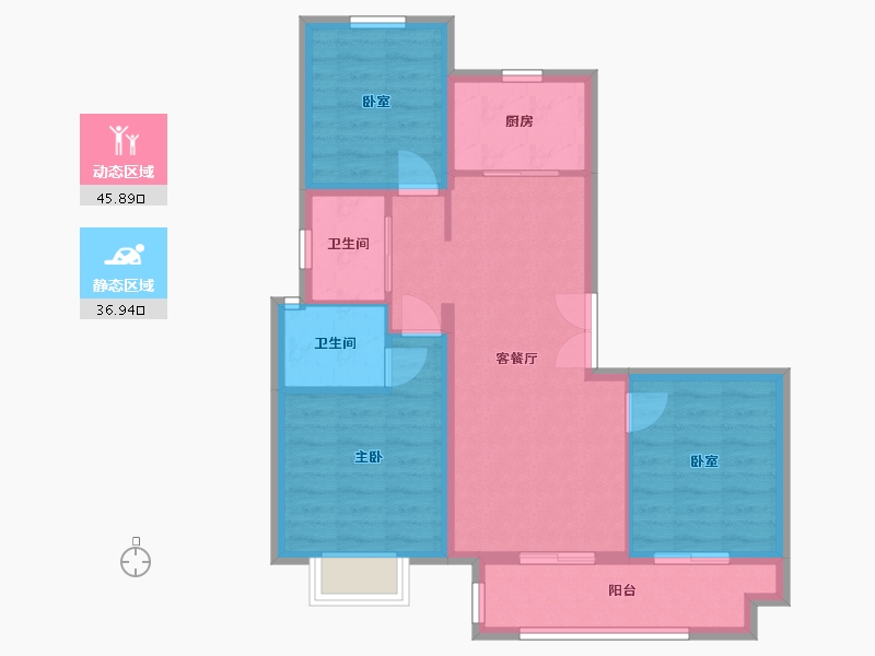 河南省-商丘市-天龙湖中央公园营销中心-73.13-户型库-动静分区