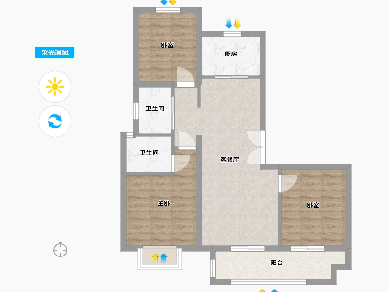 河南省-商丘市-天龙湖中央公园营销中心-73.13-户型库-采光通风