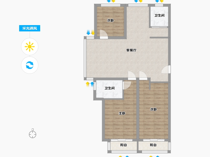 山东省-威海市-城建新苑壹号-96.80-户型库-采光通风