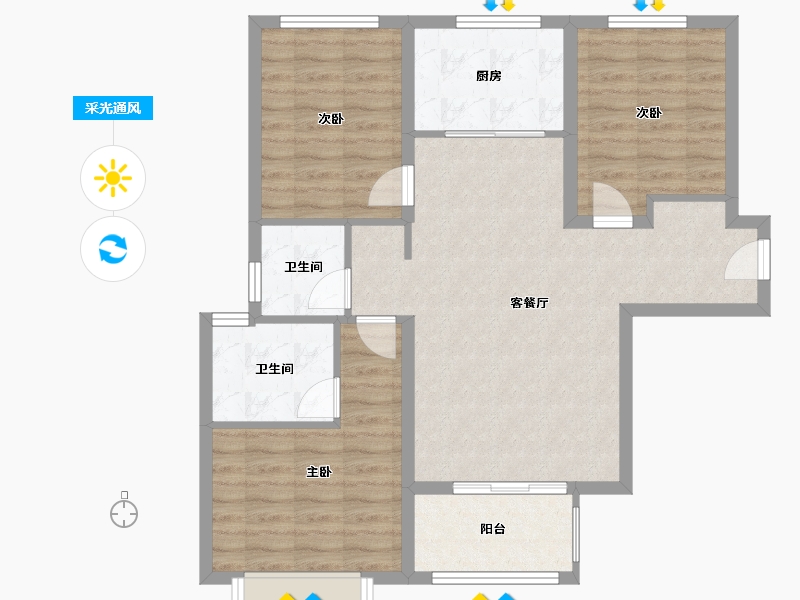 河南省-郑州市-华南城紫荆名都-87.00-户型库-采光通风