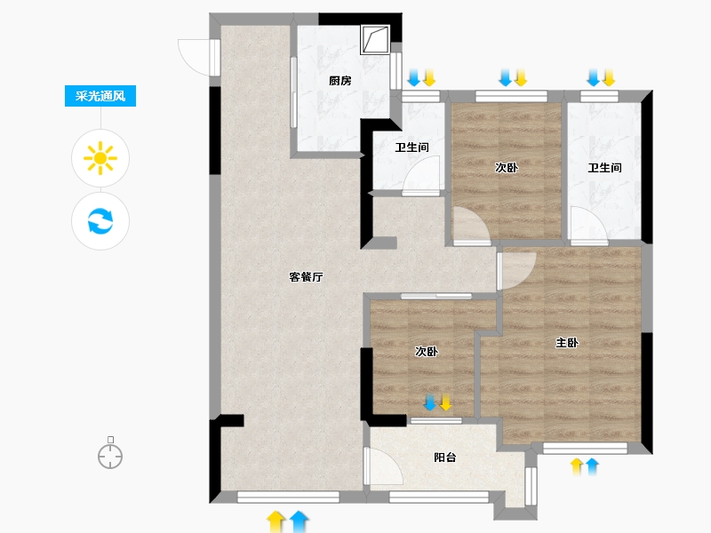 福建省-福州市-坤鸿天玺项目地-80.00-户型库-采光通风