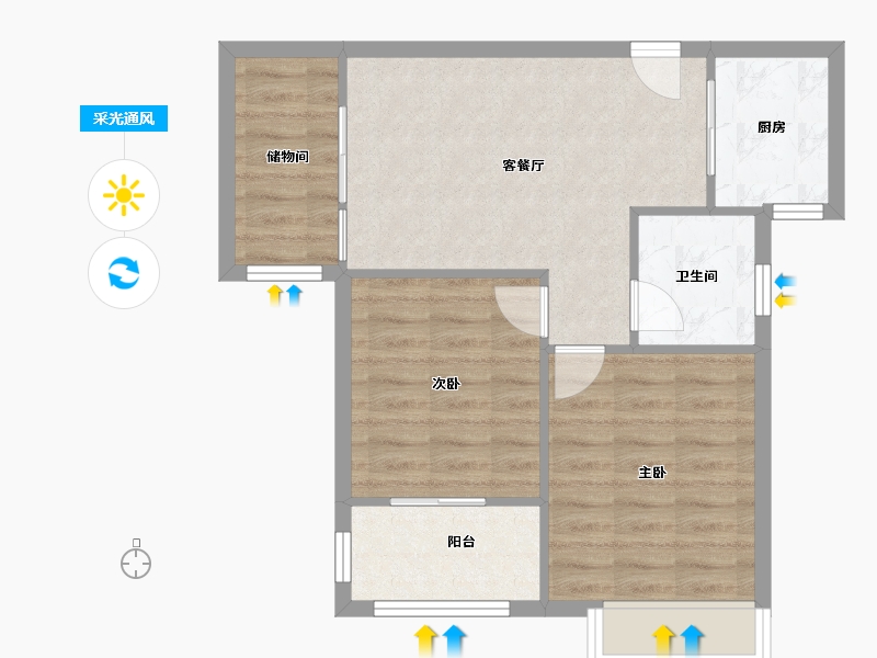 河南省-郑州市-正商城和园-1号院-65.55-户型库-采光通风