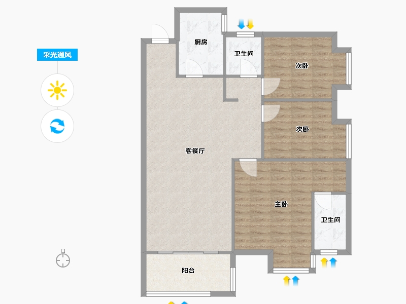 湖南省-长沙市-北辰三角洲C2-92.60-户型库-采光通风