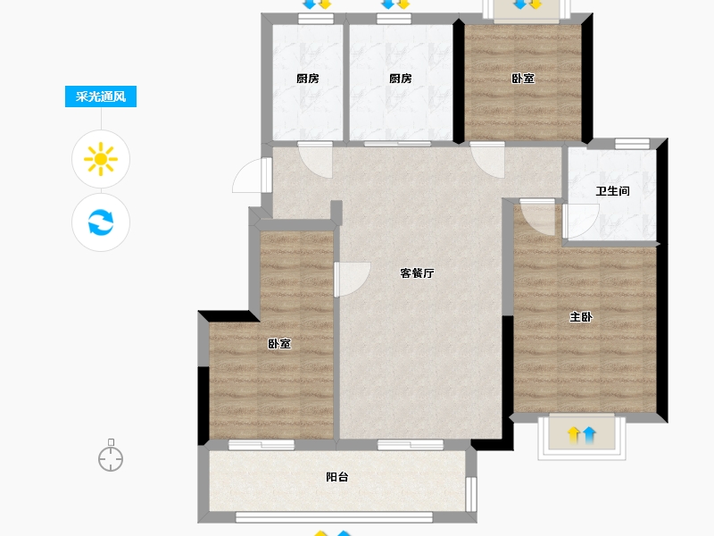 江苏省-扬州市-龙湖锦麟天序-84.80-户型库-采光通风