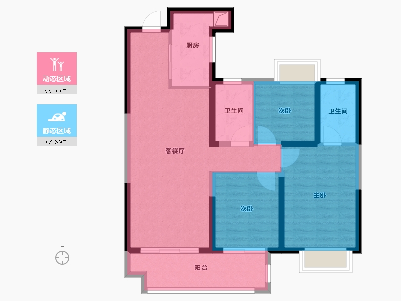 湖北省-宜昌市-保利山海大观-88.80-户型库-动静分区