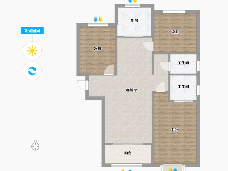 陕西省-西安市-大华锦绣前城-103.20-户型库-采光通风