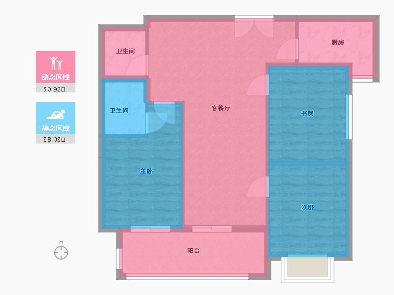 陕西省-榆林市-万民新天地住宅小区中核华兴项目部-92.80-户型库-动静分区