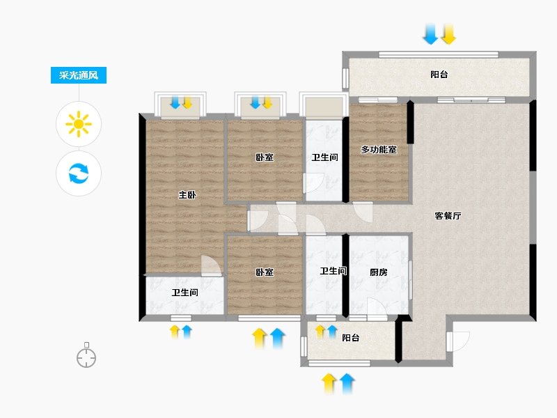 广东省-肇庆市-金沙1号-130.40-户型库-采光通风