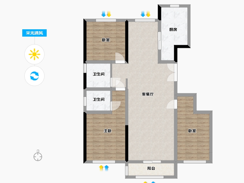 内蒙古自治区-鄂尔多斯市-国达·融泰和园-101.83-户型库-采光通风