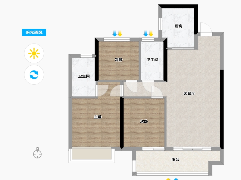 四川省-成都市-海伦堡玖悦府-79.64-户型库-采光通风