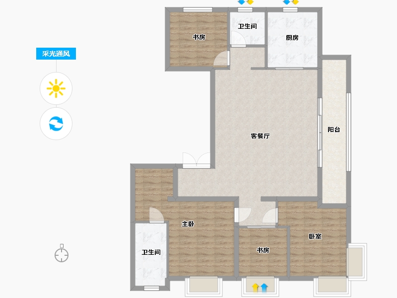 河南省-郑州市-北龙湖瑞府-121.24-户型库-采光通风