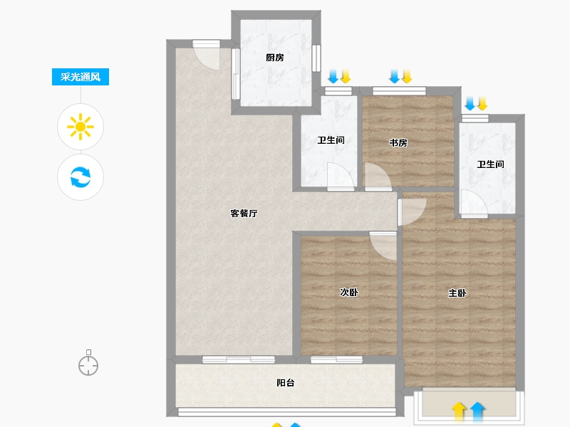 浙江省-金华市-滨江万家星悦-87.21-户型库-采光通风