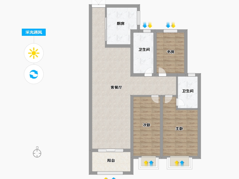 江苏省-徐州市-润柏华庭-89.32-户型库-采光通风