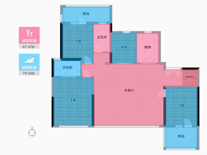 陕西省-西安市-龙翔·奥城云玺-128.85-户型库-动静分区