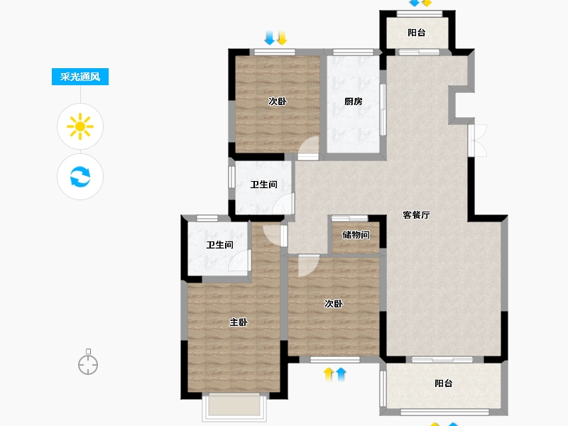 江苏省-南通市-西场花苑北区-120.00-户型库-采光通风