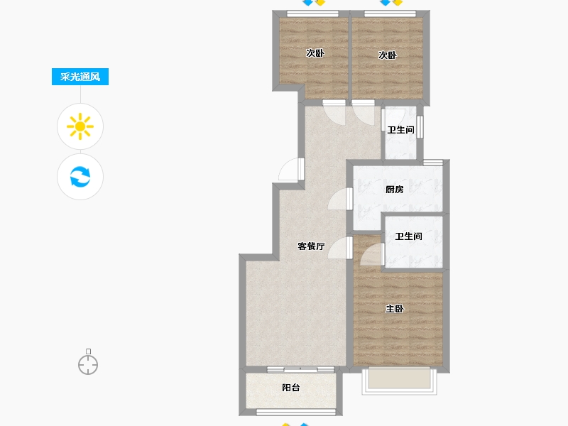 河北省-廊坊市-明德园-80.80-户型库-采光通风