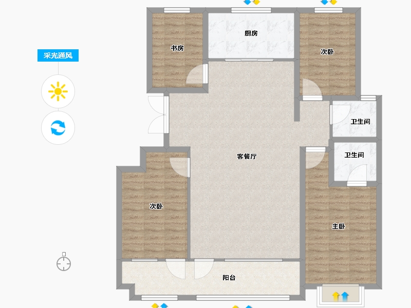 山东省-滨州市-恒信大都会-130.40-户型库-采光通风