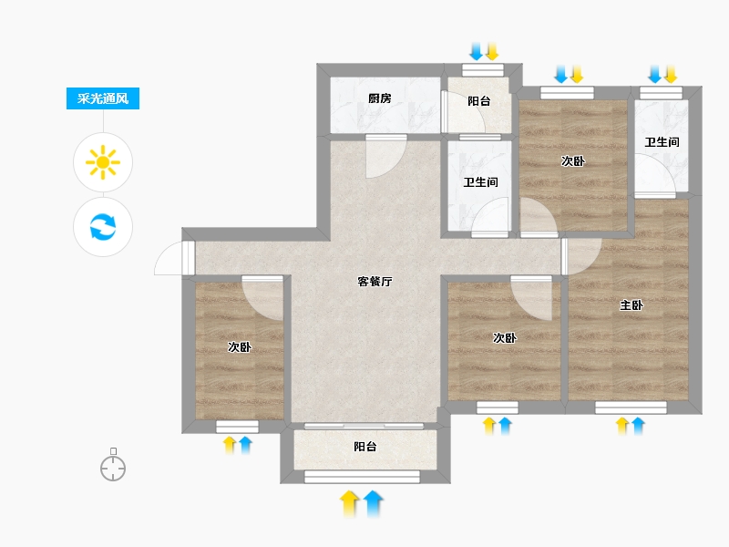 广东省-佛山市-容桂右里-102.00-户型库-采光通风