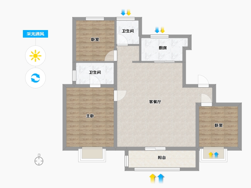 宁夏回族自治区-银川市-万科翡翠林溪花园小区-96.43-户型库-采光通风