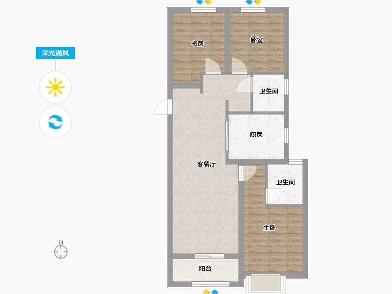 陕西省-咸阳市-融创御河宸院-92.80-户型库-采光通风