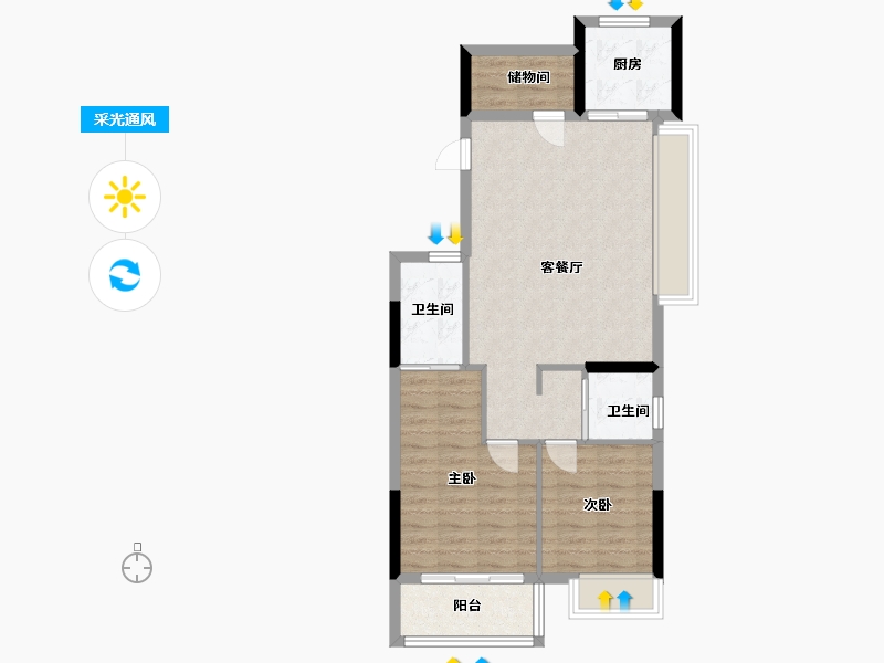 浙江省-杭州市-中天雅境公寓-71.55-户型库-采光通风