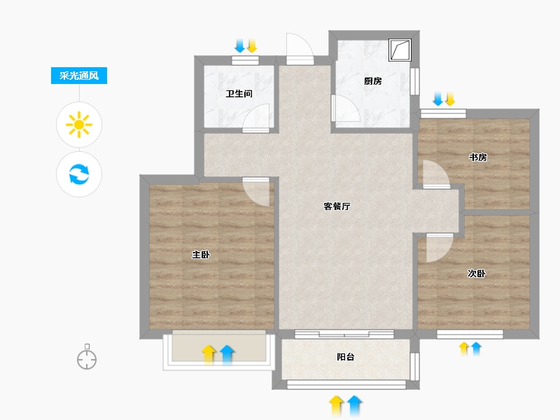 浙江省-台州市-悦溪宁园-66.40-户型库-采光通风