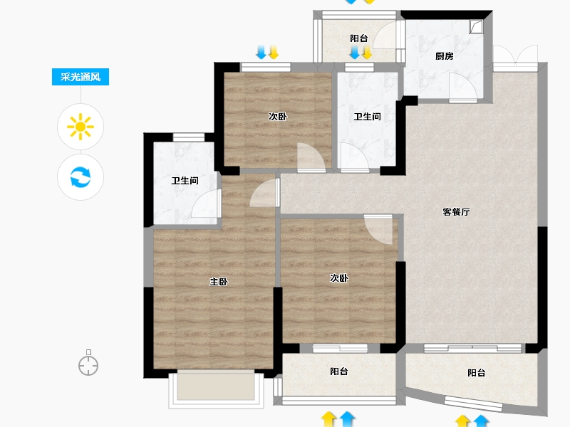 海南省-海口市-海桥花园-89.65-户型库-采光通风