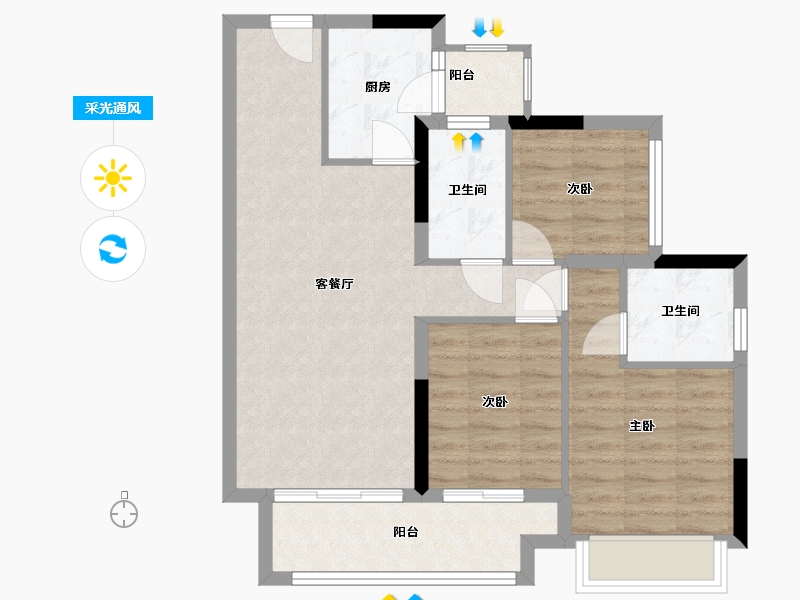 四川省-内江市-万达内江文旅城-76.80-户型库-采光通风