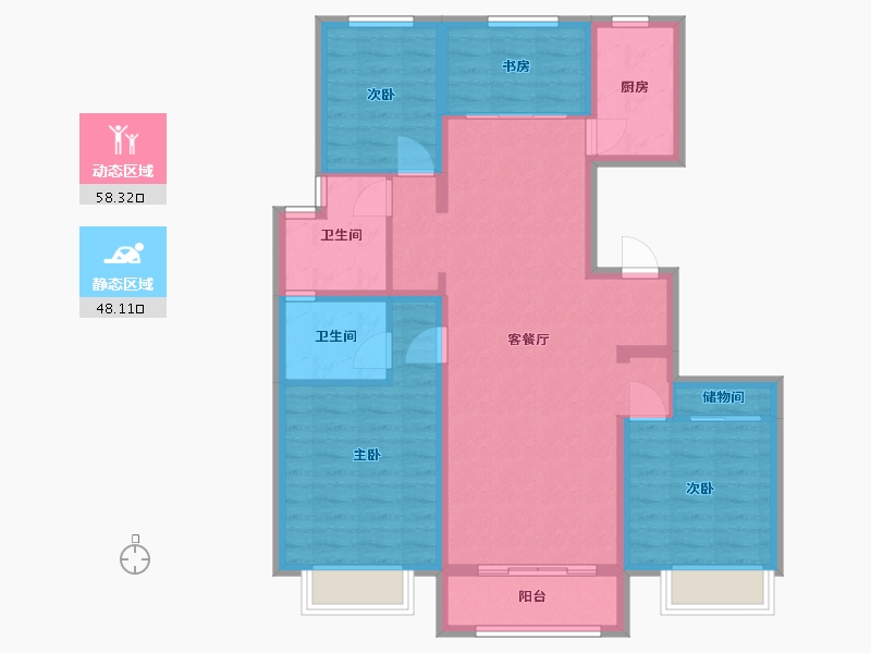 河北省-唐山市-陶然雅居-103.37-户型库-动静分区