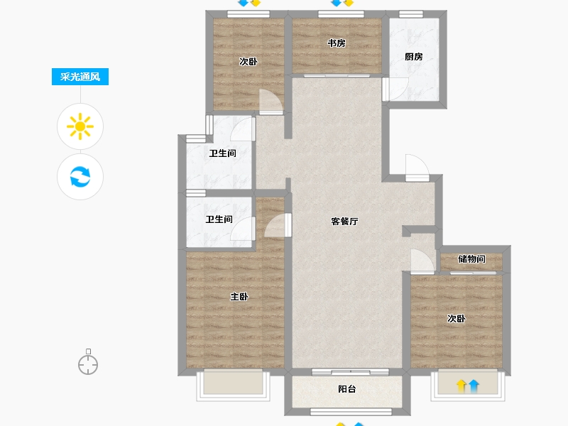 河北省-唐山市-陶然雅居-103.37-户型库-采光通风